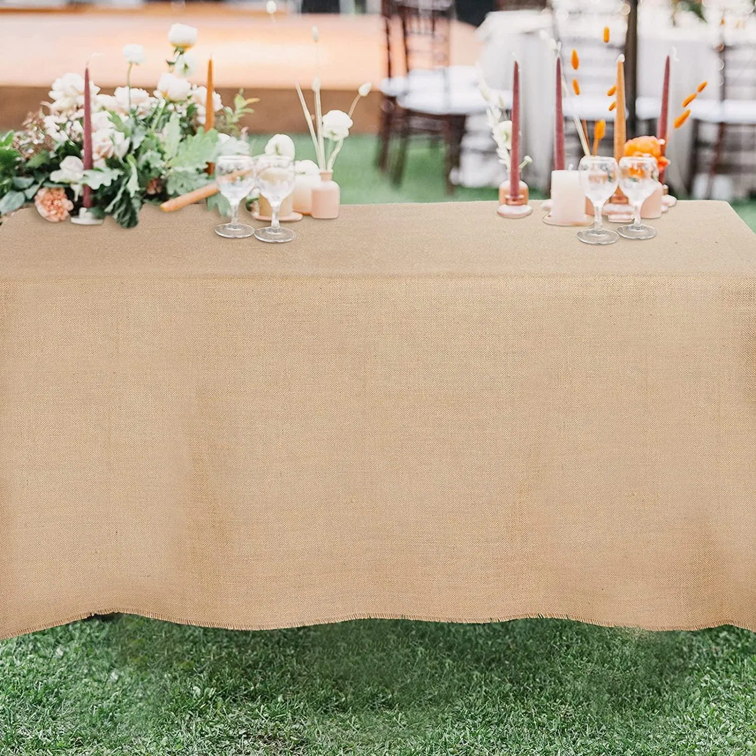 Jute Table Runner Rectanqle Natural Burlap Tablecloth 63 X108 Inches