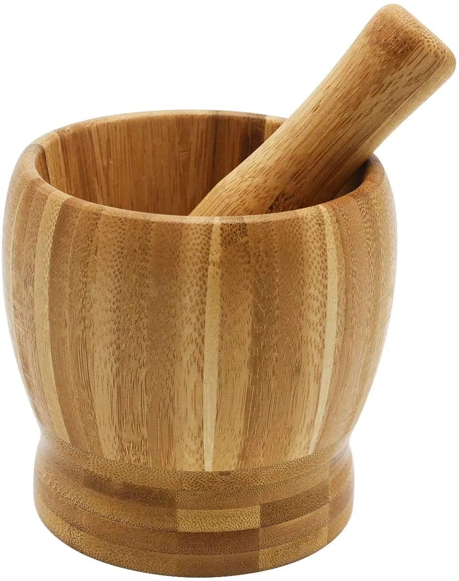 Bamboo Manual Meat Grinder Wood Mortar and Pestle