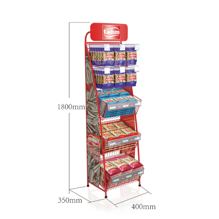 Wire Hooked Pop Display Stand for Cereal Biscuit Snack