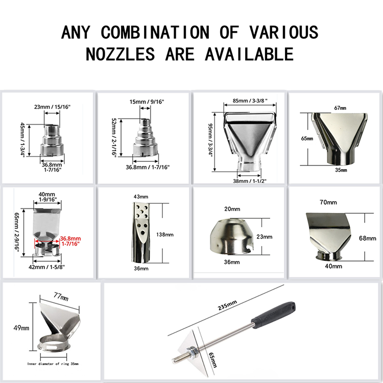 1600W Easily Use Digital Display Two-Speed Air Flow Electric Portable Hot Air Heat Gun Set for Car Wrap