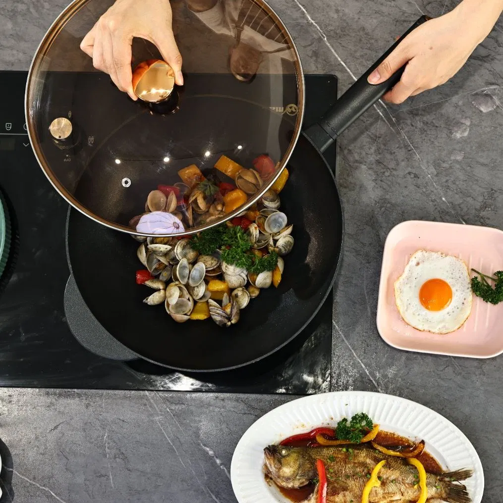 32cm Cooking Pot Stone Non Stick Frying Pan Aluminium with Glass Lid