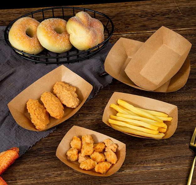 Food Grade Waterproof Boat Tray French Fries Desserts Fruit Serving Paper Food Tray