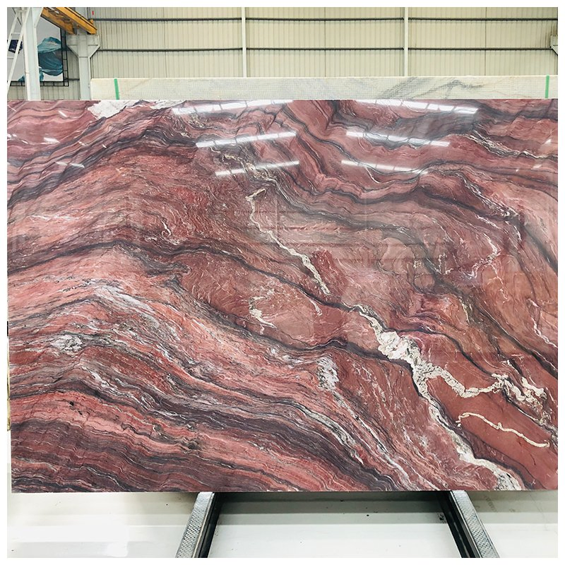 Brazilian Red Fusion Revolution Exotic Quartzite for Bookmatched Wall and Countertops
