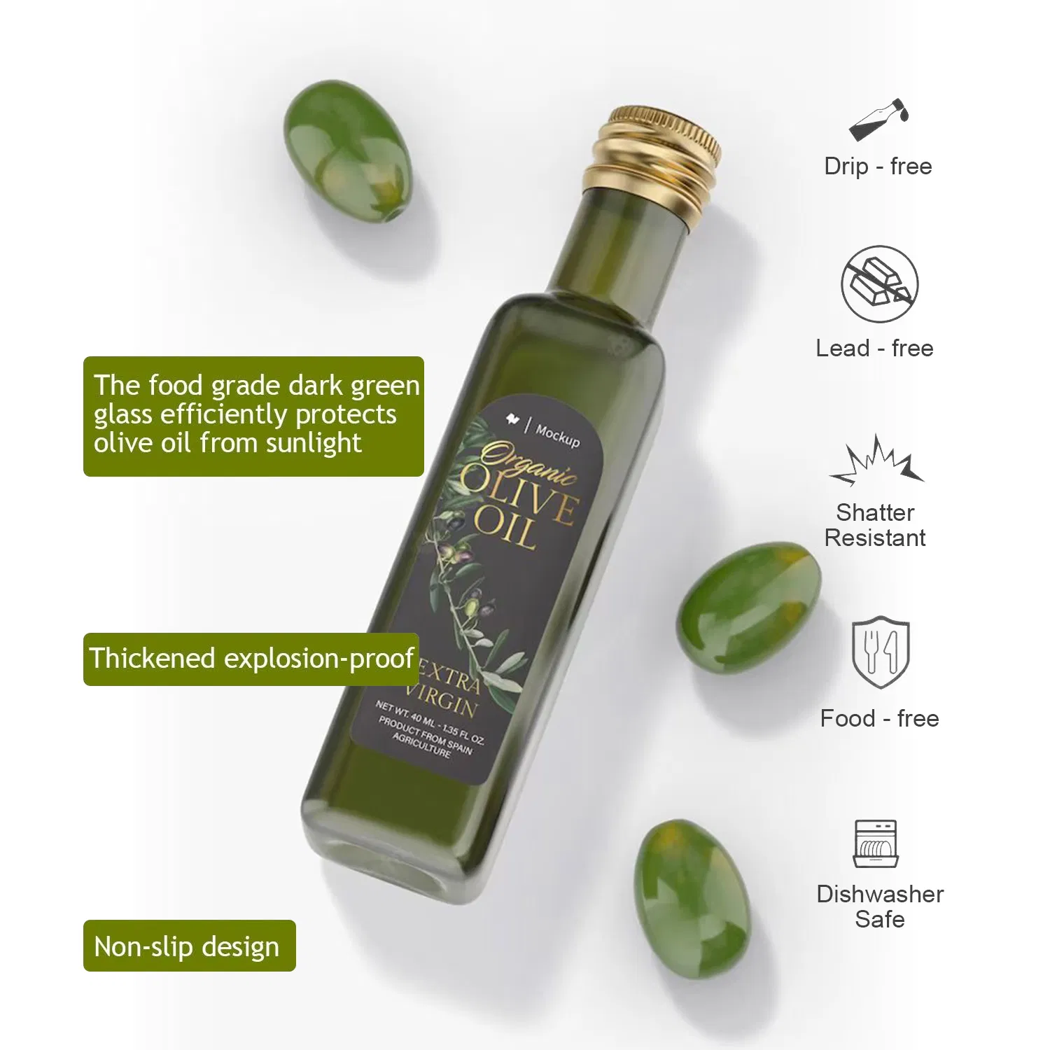 New Design 250ml 500ml 1000ml Amber Empty Glass Olive Oil Bottle with Aluminum Lid