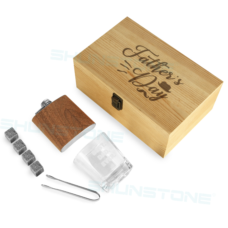 Novelty Custom Leather Whiskey Flask Glass Gift Set with Chilling Stone and Whiskey Glass Father Day Souvenirs Gift Set for Men