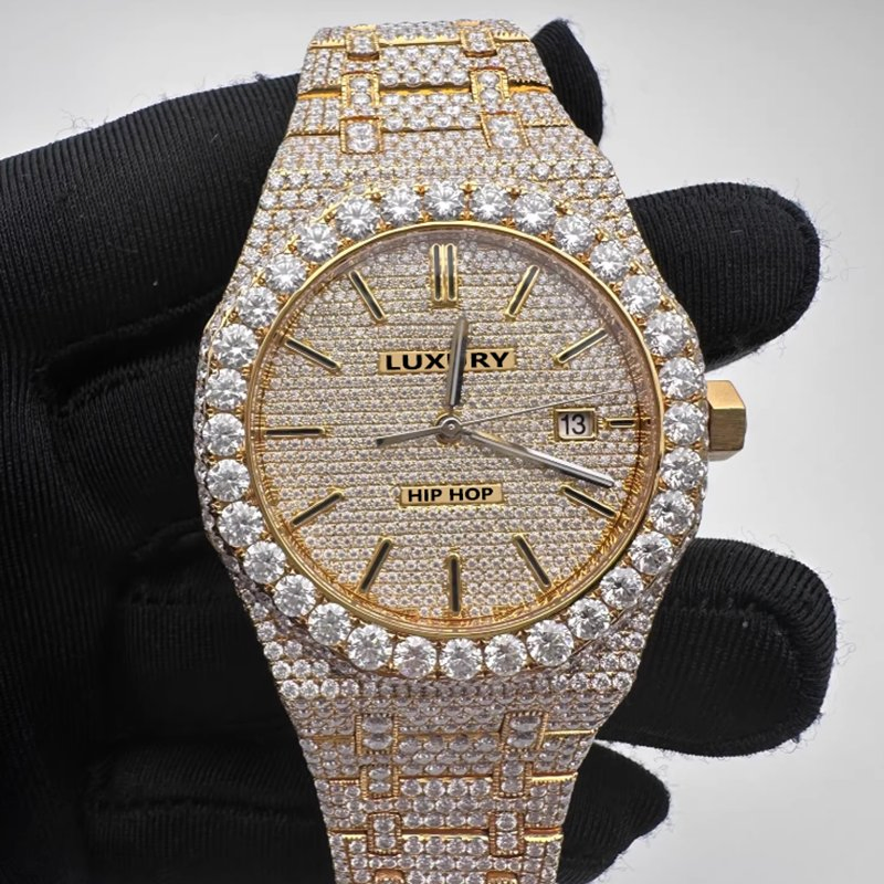 Custom Luxury Full Iced out Moissanite Watches Pass Diamond Tester Hip Hop Bust Down Diamond Mechanical Watches