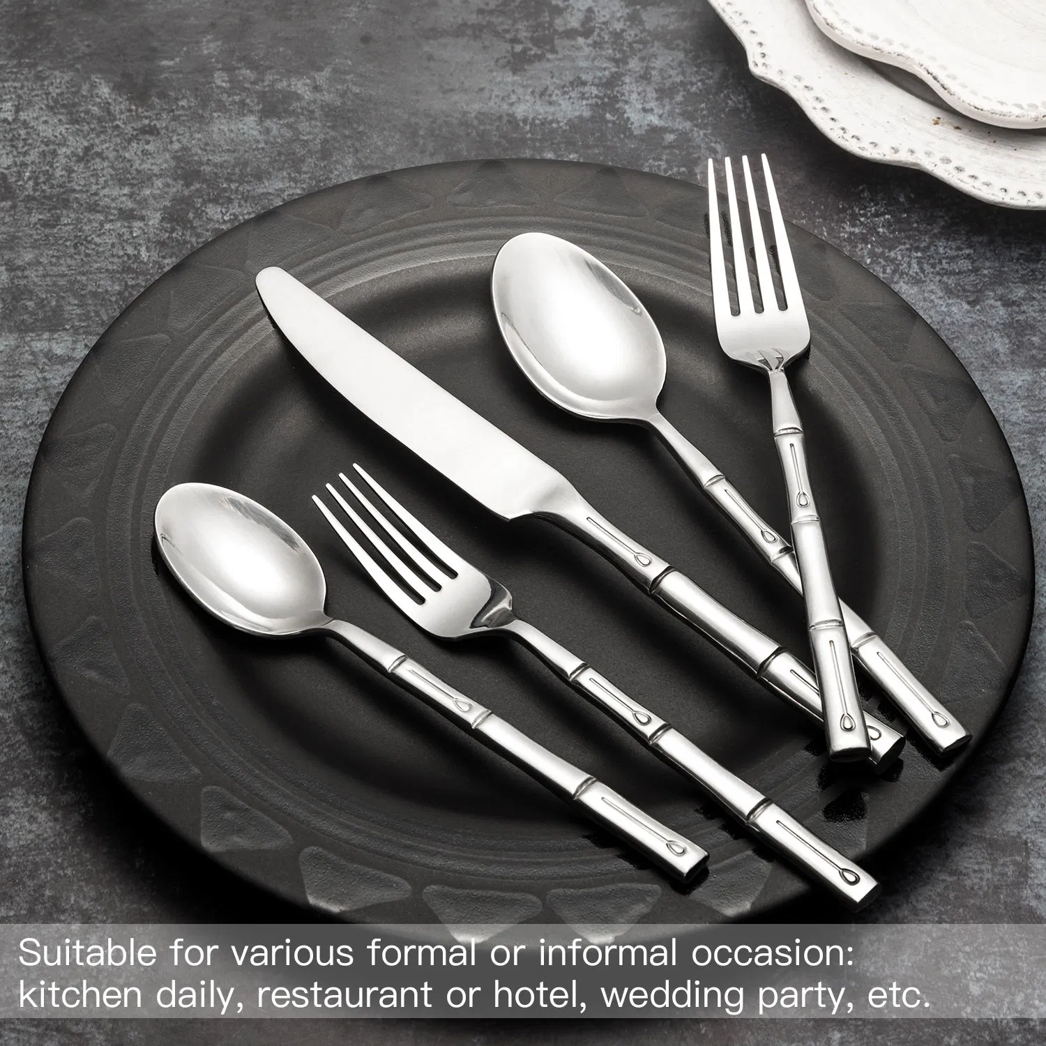 Elegant 5-Piece Bamboo Handle Stainless Steel Cutlery Set