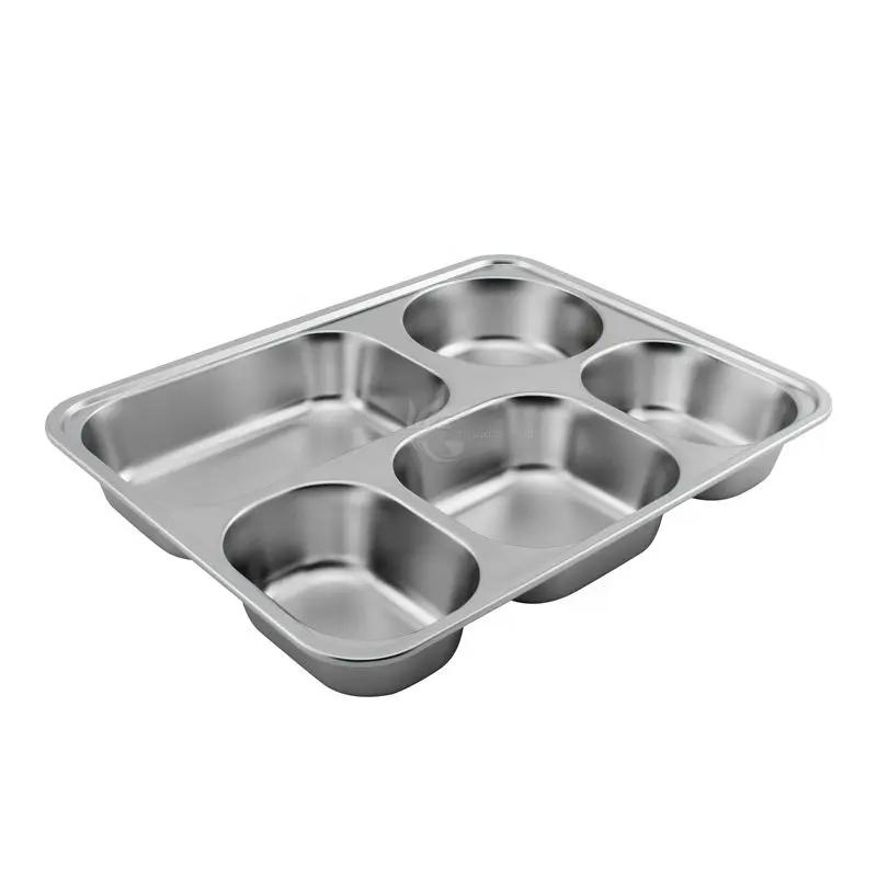 (5-Pack) Mini Mess Trays Great Lunches Kids Stainless Steel Divided Plates Compartment Food Pan Trays