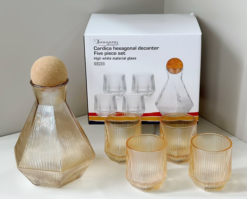 Premium White Material Hexagonal Decanter and Glasses Set