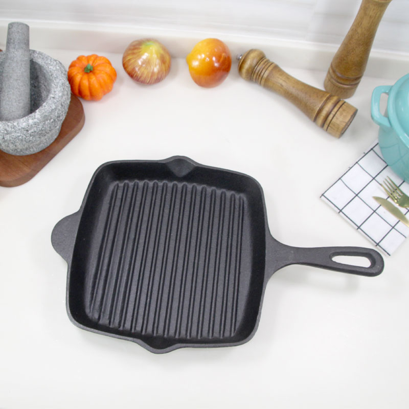 Factory Price Preseasoning Square Cast Iron Steak Grill Pan