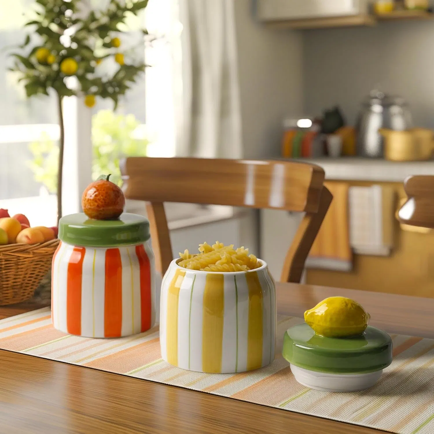 Hand Painted Lemon Ceramic Spice Sugar Jar with Lids for Kitchen