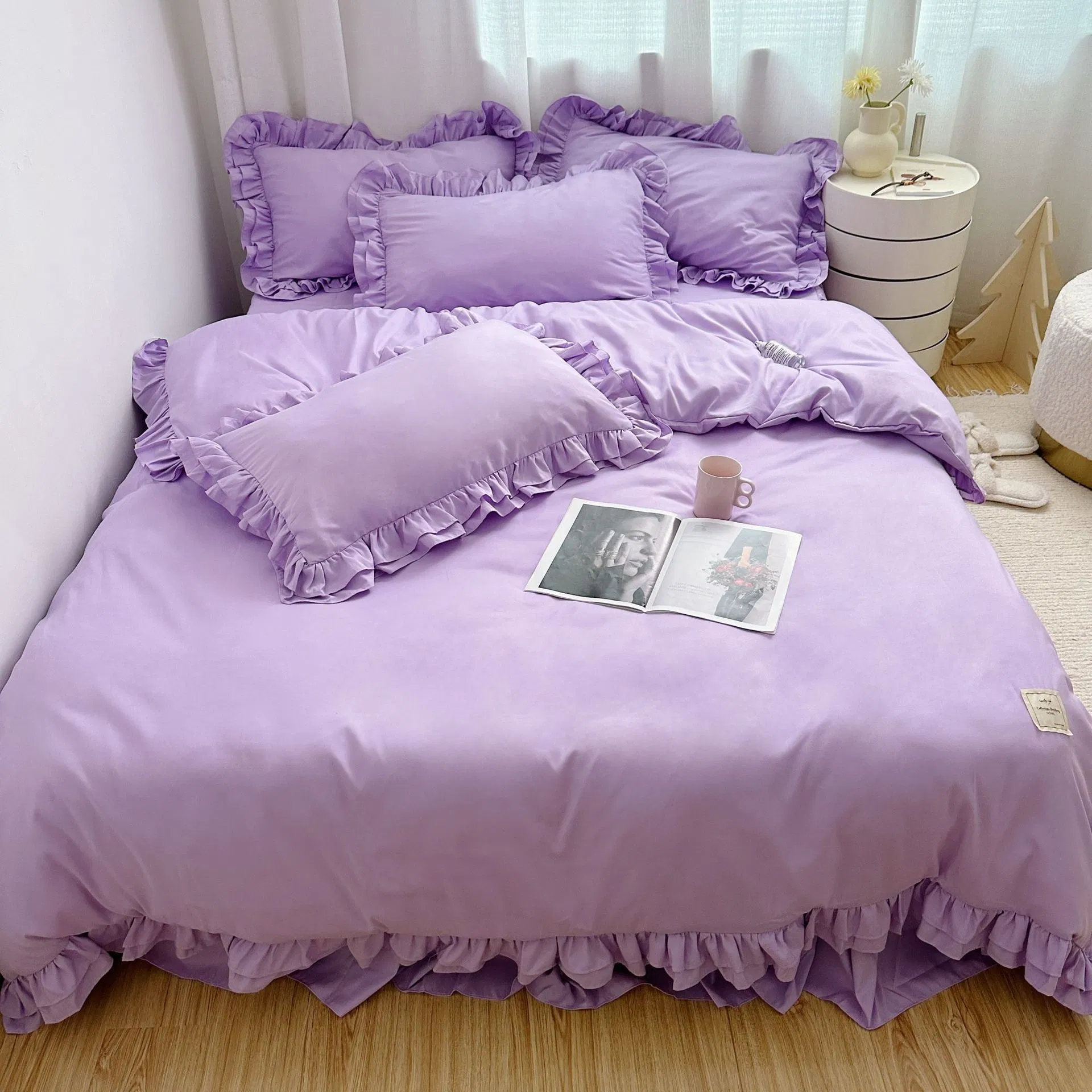 OEM Korean Version Simple Fashion Multi-Color Ruffles Washed Cotton Bed Sheets