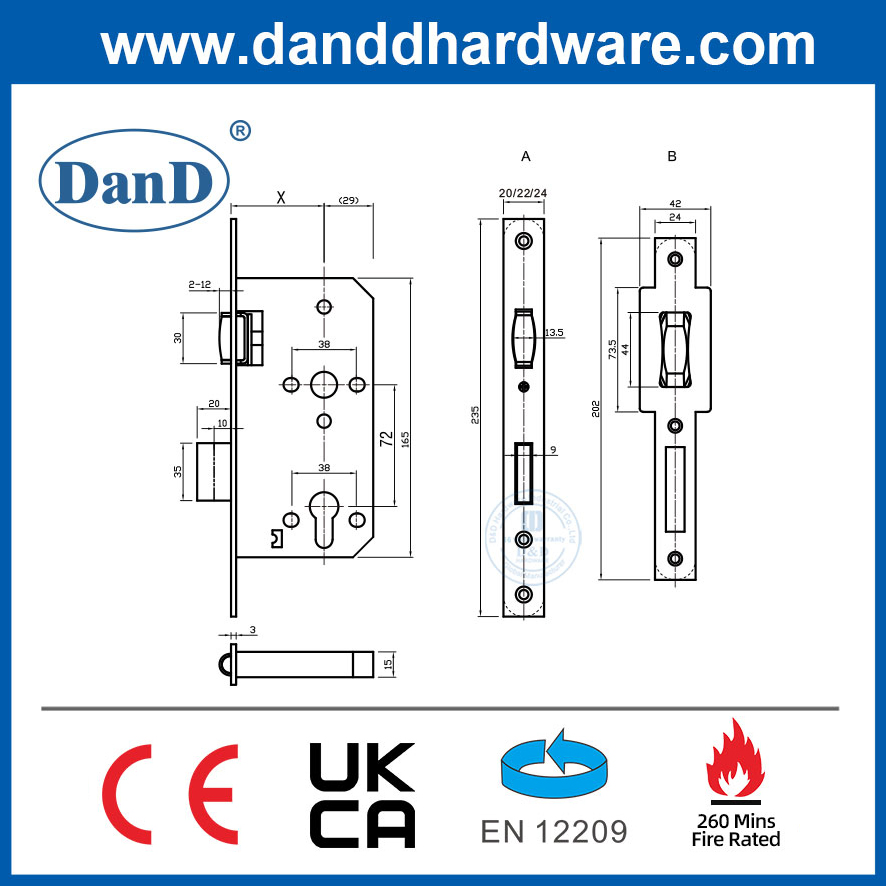 CE Roller Bolt Dead Lock Cylinder Door Locks Mortise Handle Lock Set