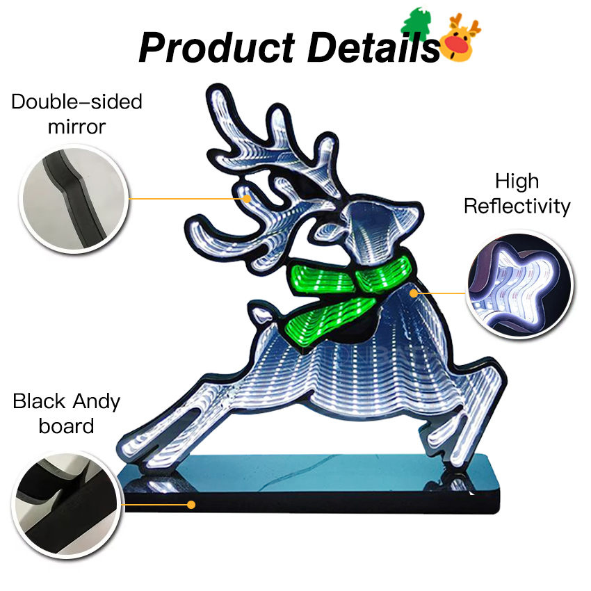Ortonbath Santa Infinity Deer Mirror Light with Stand,LED Christmas Decoration - USB-Powered - Santa Claus 3D LED Infinity Light - Indoor Seasonal Holiday Decor