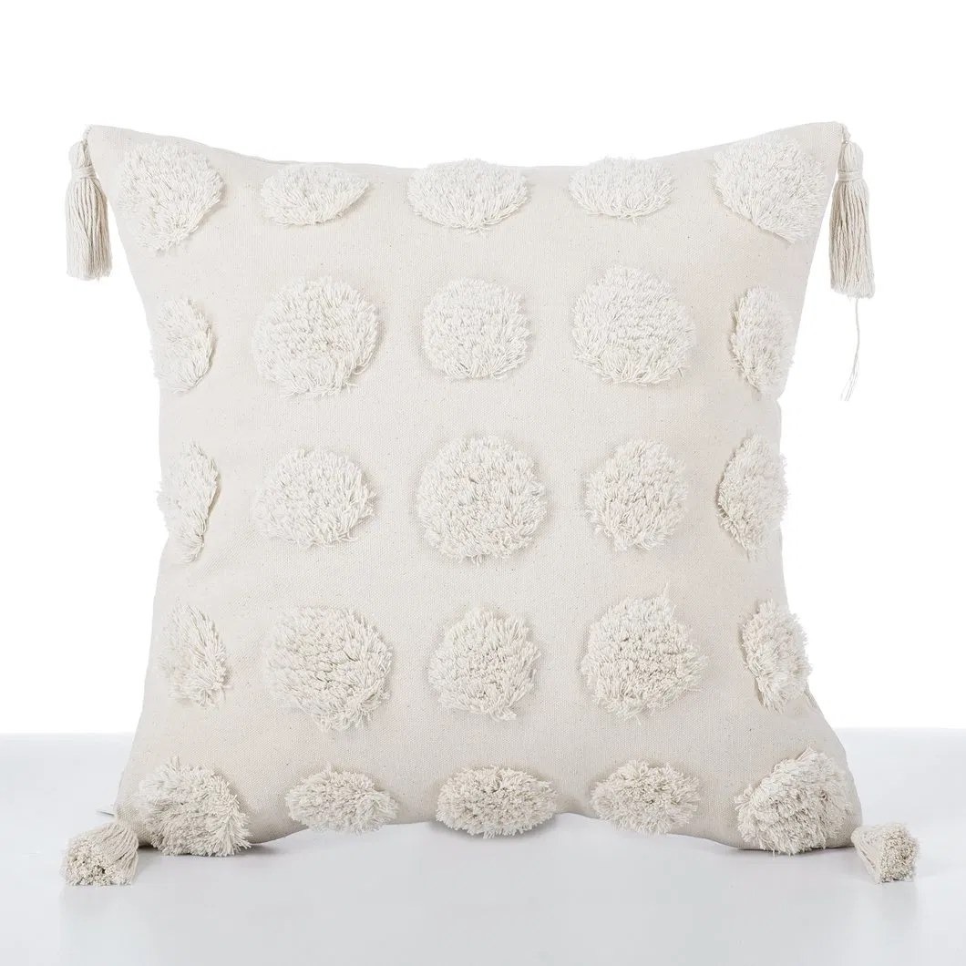 2026 Wholesale Price Decorative Throw Pillow Hand Woven Boho Tufted White Cotton Cushion Cover