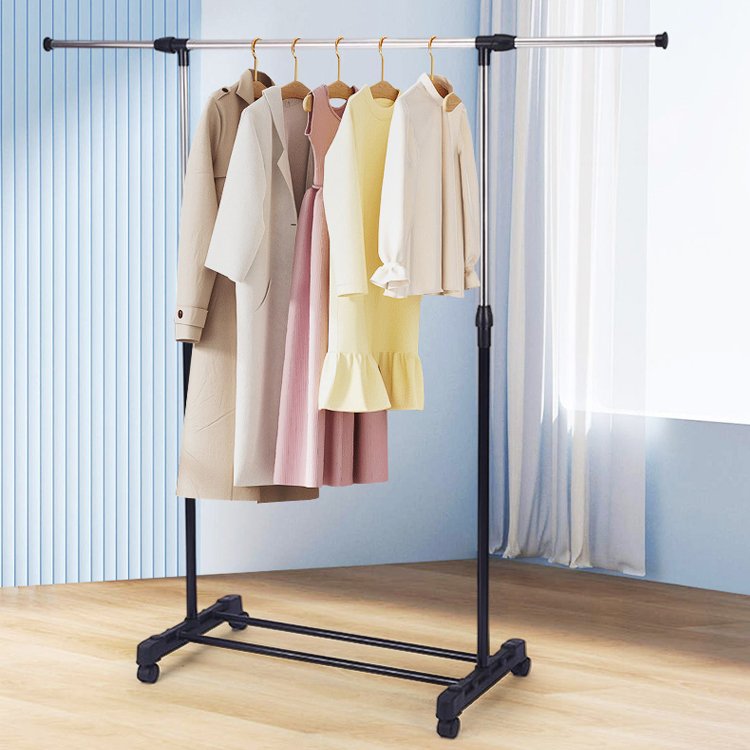 Sanipro Adjustable Rolling Clothes Drying Rack with Wheels, Clothing Organizer for Hanging Clothes Shirts Pants Skirts and Bags