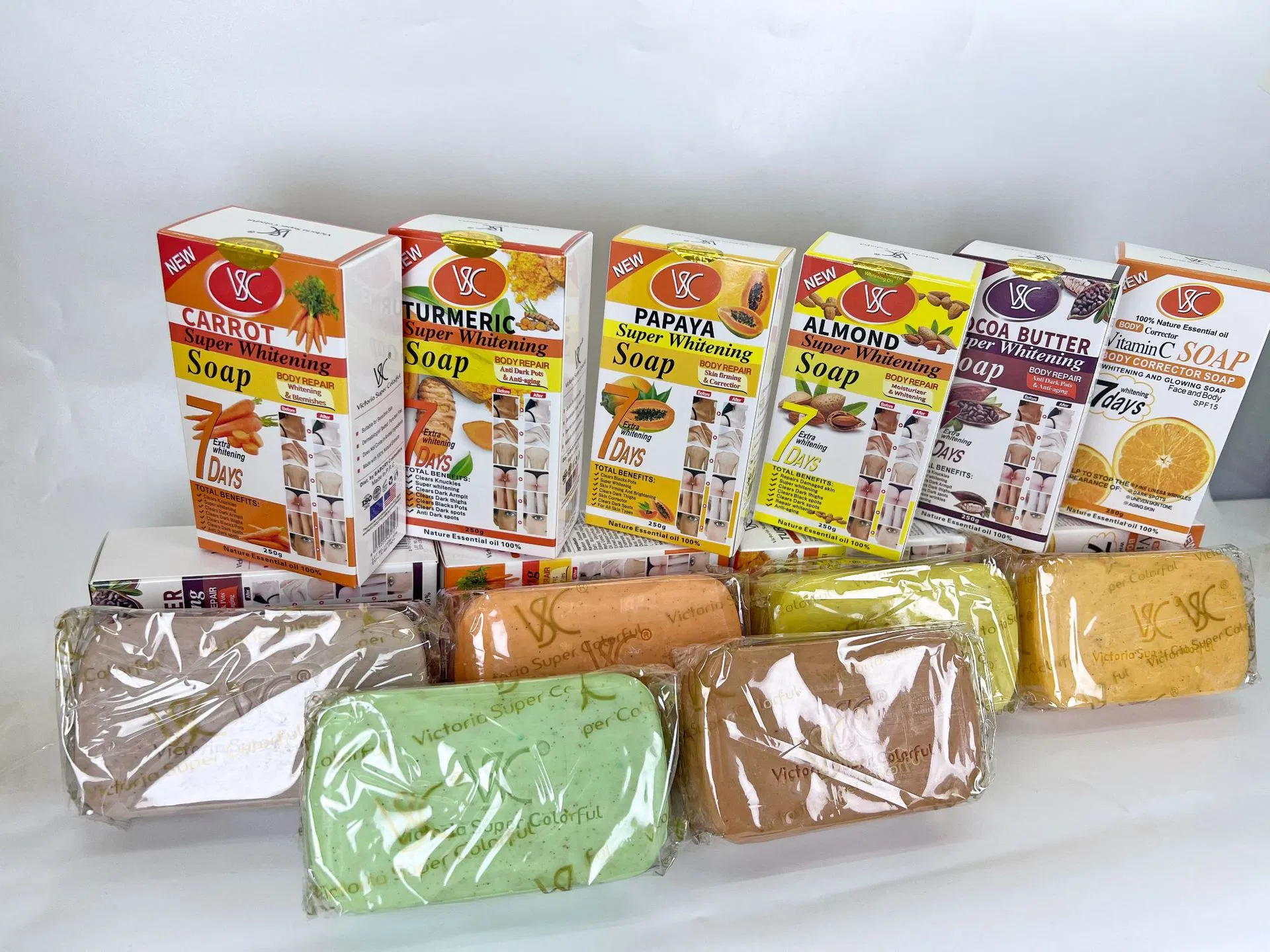 Hot Sale 250g Almond Carrot Papaya Soap 7 Days Super Whitening Dark Spot Corrector Skin Soap