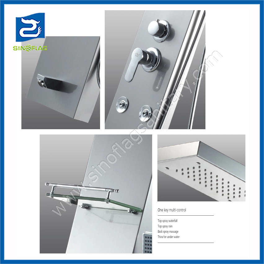 High Quality Stainless Steel Shower Panel Shower Column with Soap Shelf