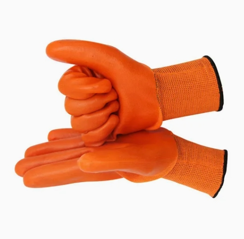 20+ Years of Ddsafety Experience Wholesale High Quality Cheapest Price 13gauge Nylon Breathable Half Coated Orange Yarn PVC Work Gloves