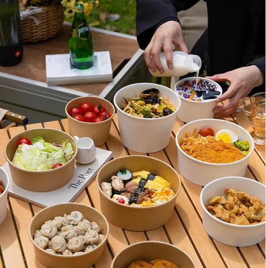 Disposable Rectangular Kraft Paper Bowls with Lids for Salad Soup Snacks Desserts Premium Quality Paper Food