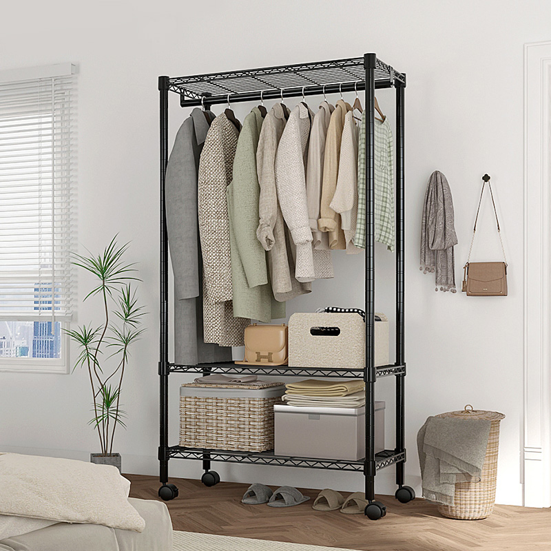 Indoor Metal Clothes Dryer Rack 3 Tiers Garment Shelf with Wheels for Livingroom or Laundry Room