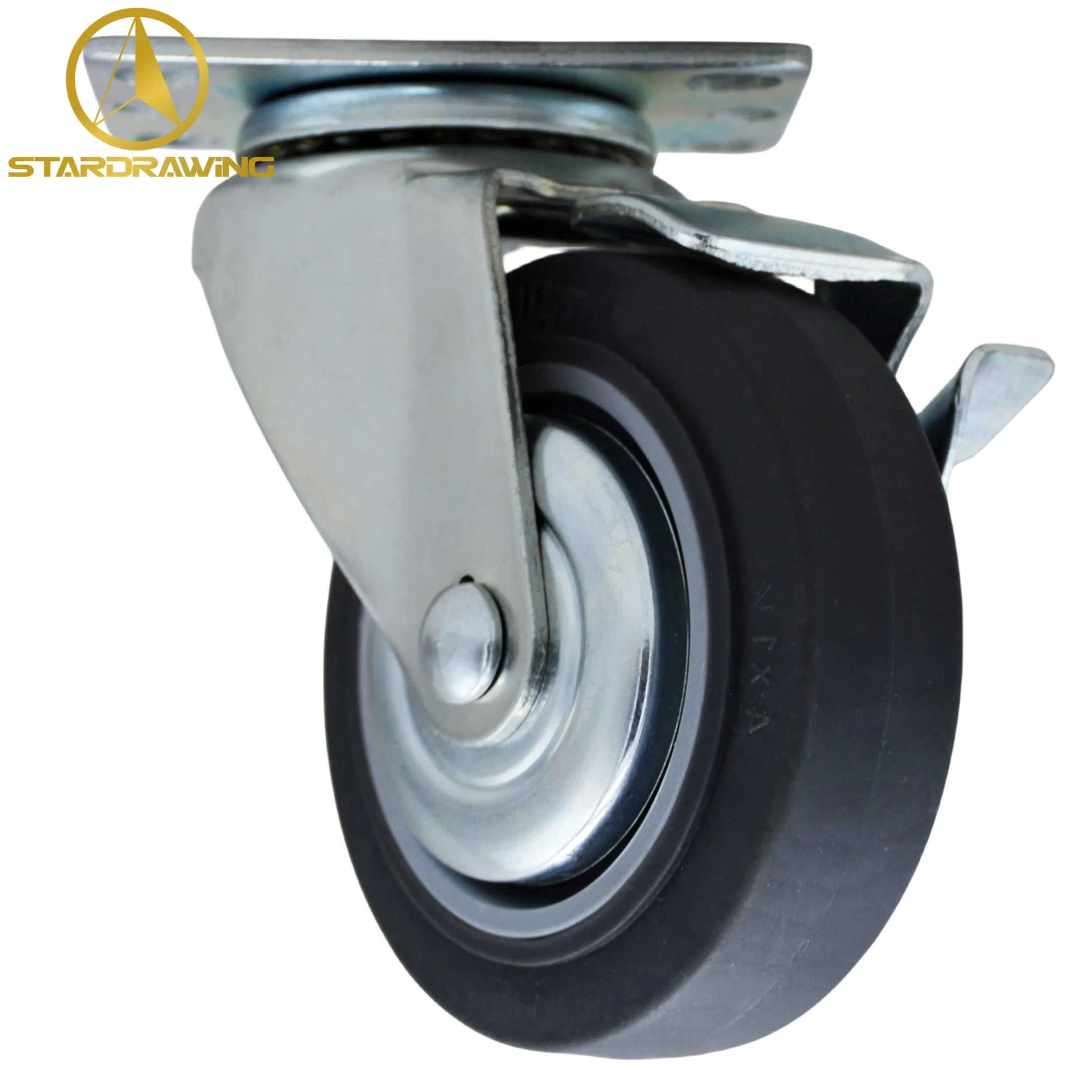 Stardrawing 4inch 100mm Swivel TPR Rubber Caster Wheel with Side Brake