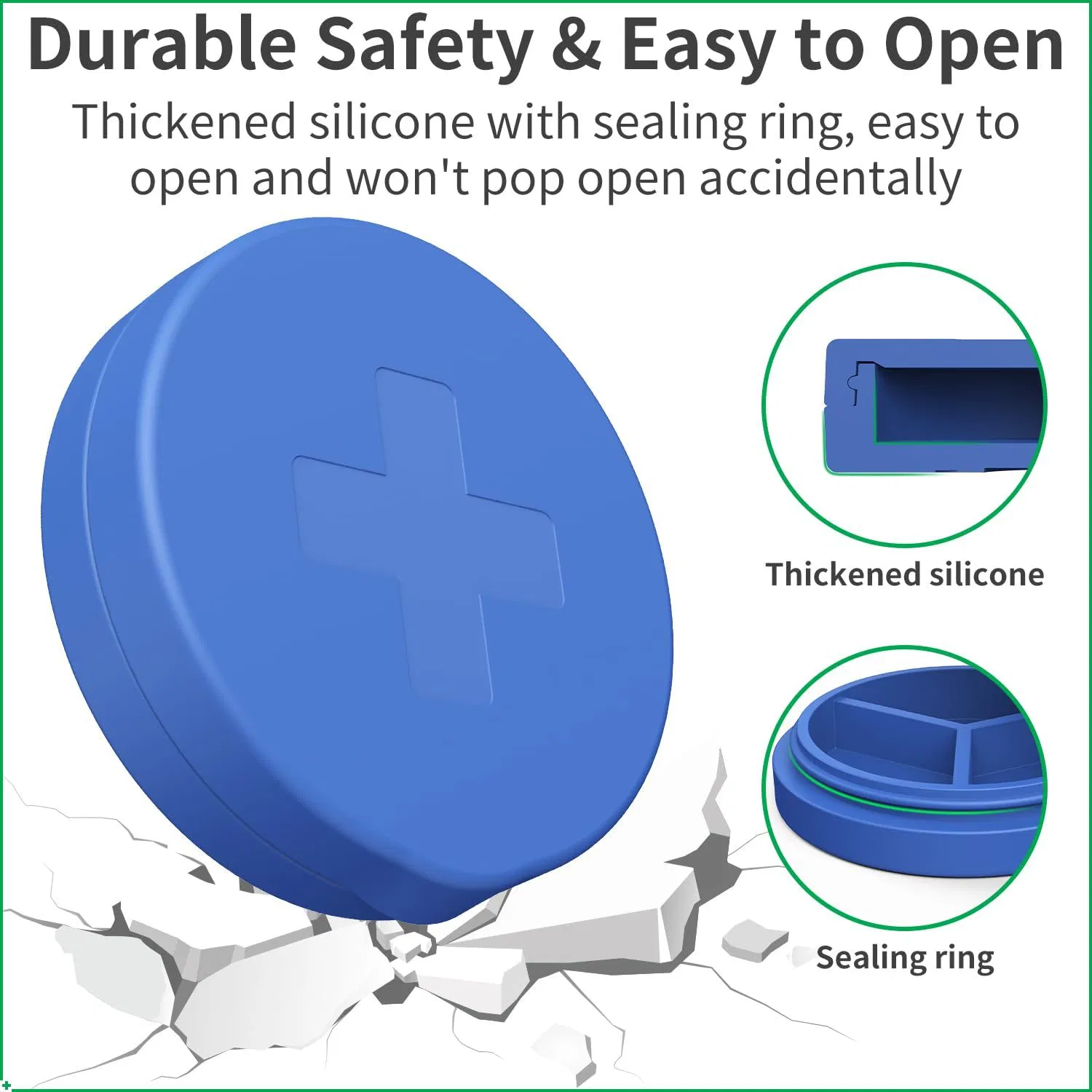 Round Silicone Travel Pill Box, Waterproof Portable Compact Case