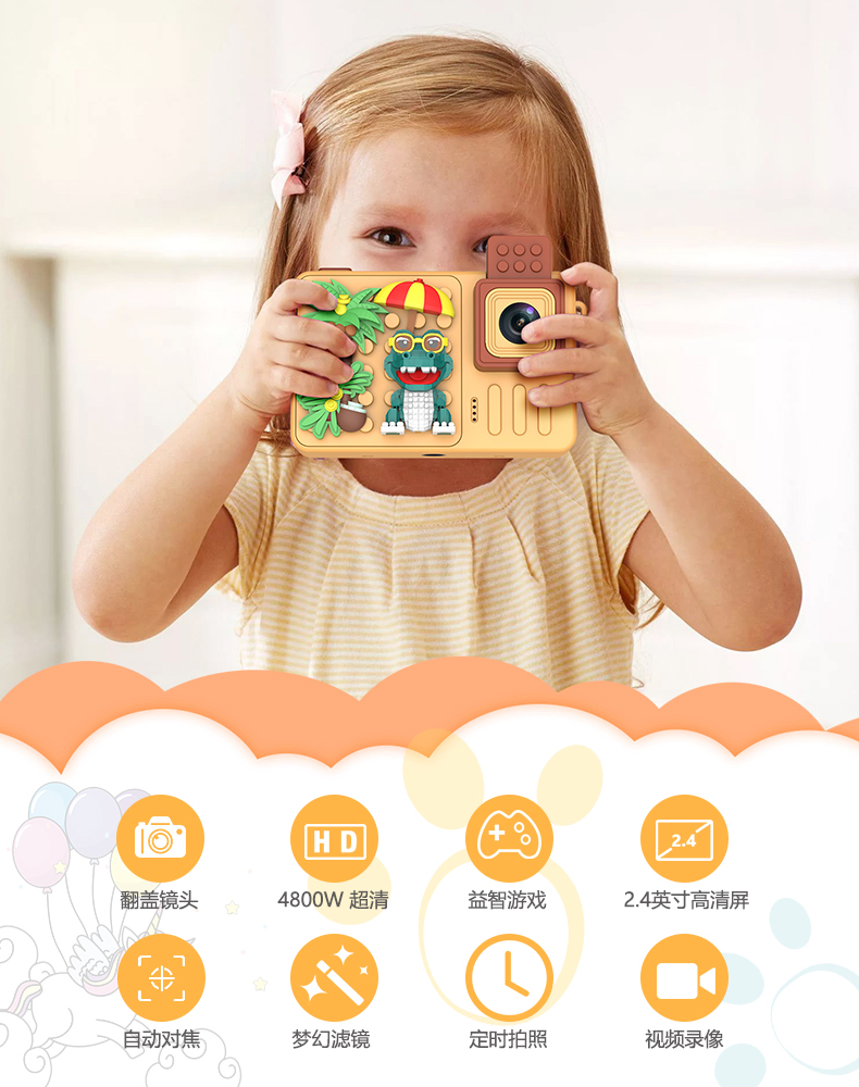 Waterproof Pink 32GB Kid Gift Video Micro Mini Instant Photo Digital Print Camera for Kids Child Children Camera with Memory with Holder