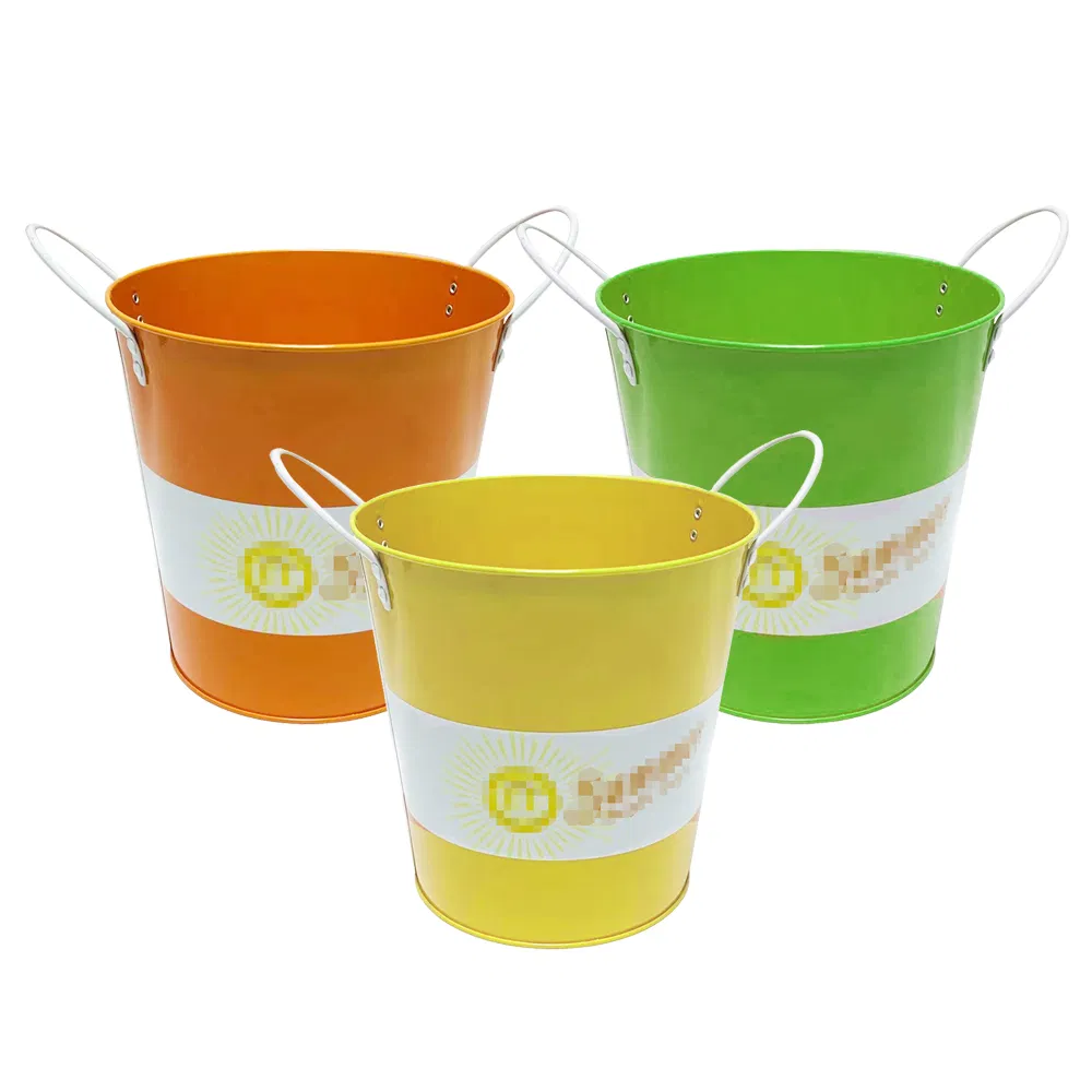 Hot Sale Round Ice Metal Tin Bucket with Two Handles for Beer and Popcorn Galvanized Tinplate