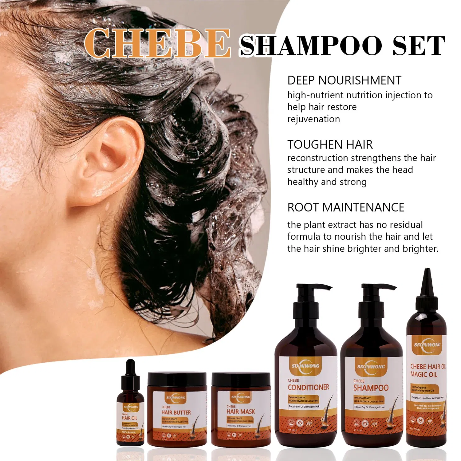 Beauty Cosmetics Hair Care Repairs Damaged Treatment Loss Hair Chebe Shampoo Set