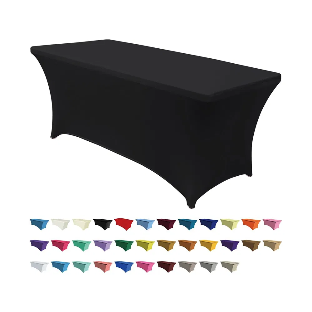Custom Logo Table Cloths Events Spandex Table Cover Stretch Tablecloth Cartoon Square Printed Party Trade Show Polyester Linen