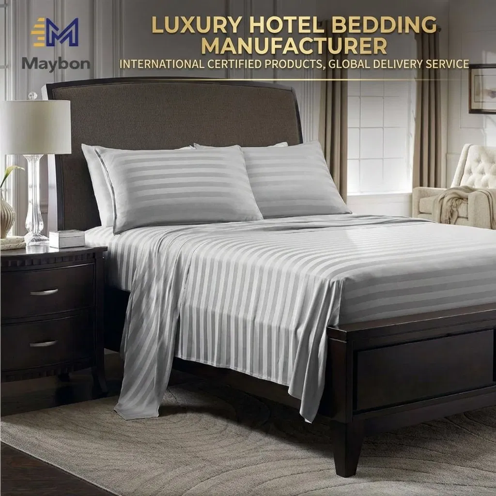 Chic Bed Linen in Cotton Sateen Stripe Fabric for Hotel and Hometextile