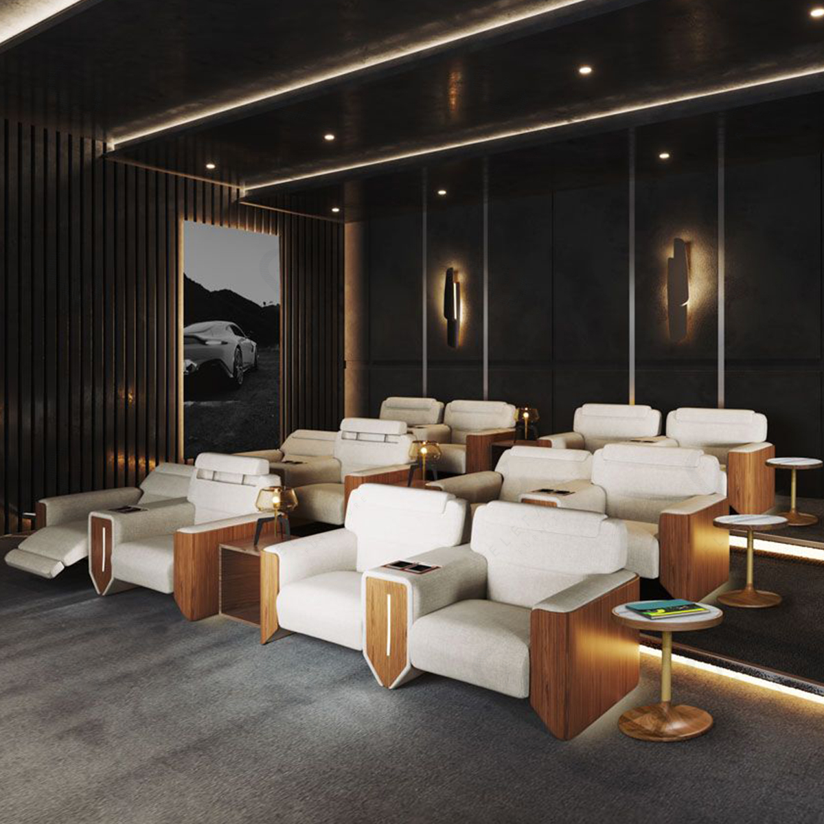 Диван деревянный с боковым столиком для гостиной