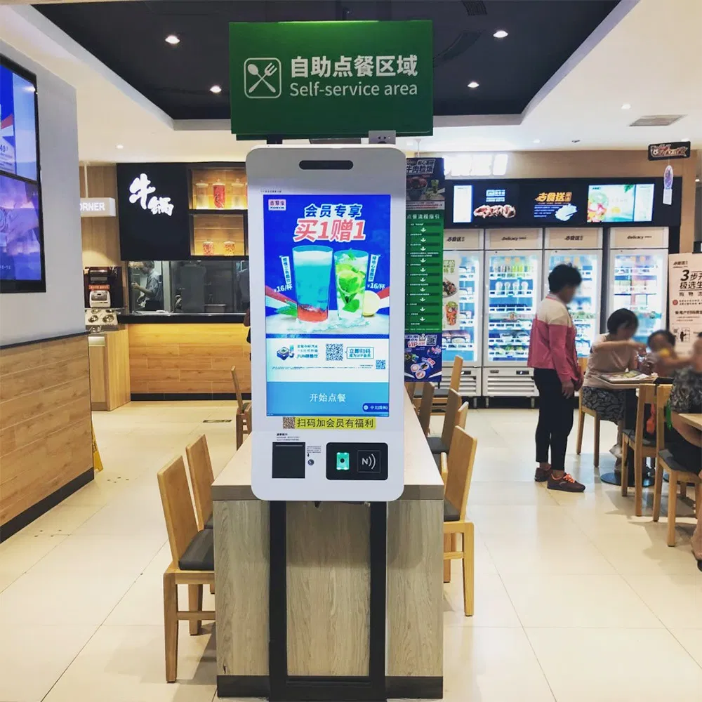 Vertical Standing LCD Advertising Touch Screen Ordering Digital Signage Totem for Restaurant/Bank/Shop
