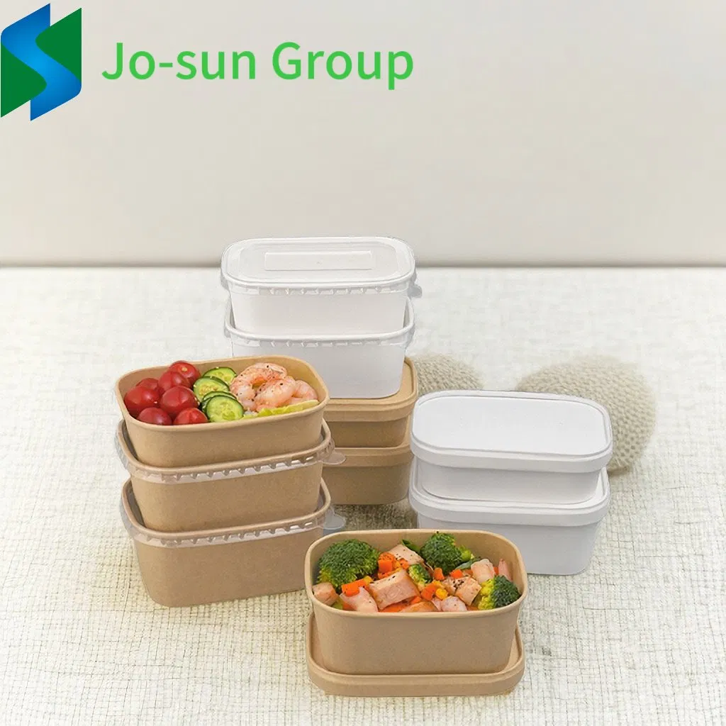 Jo-Sun Hot Sale Food Grade Disposable Takeaway Fast Food Container Kraft Paper Rectangular Bowl with Lid