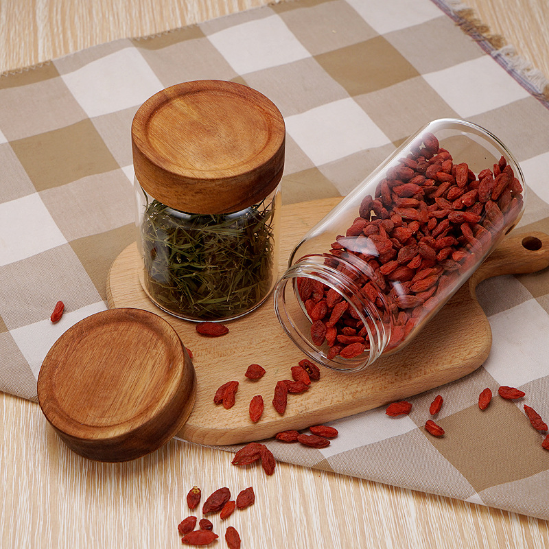 Банка для хранения из боросиликатного стекла с деревянной крышкой