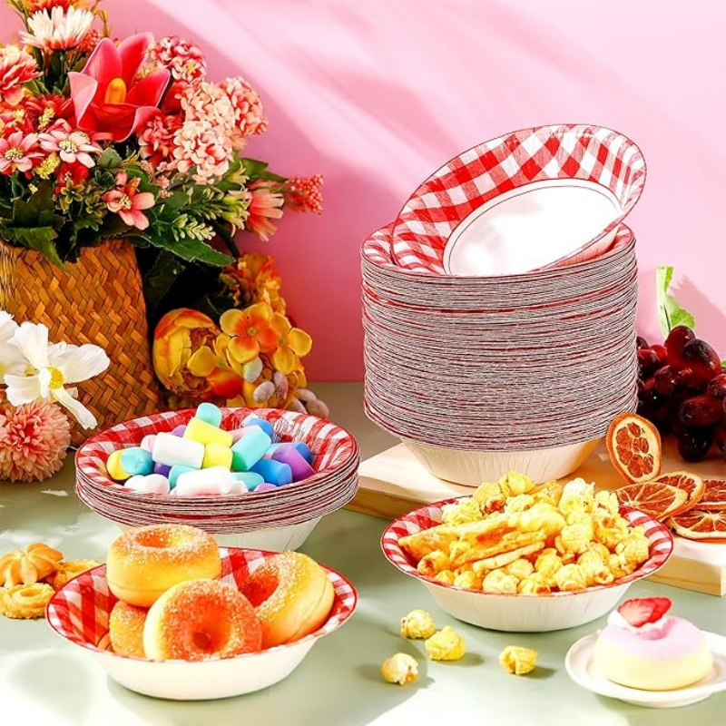 Stylish 16 Oz Red and White Checkered Serving Bowl for Parties