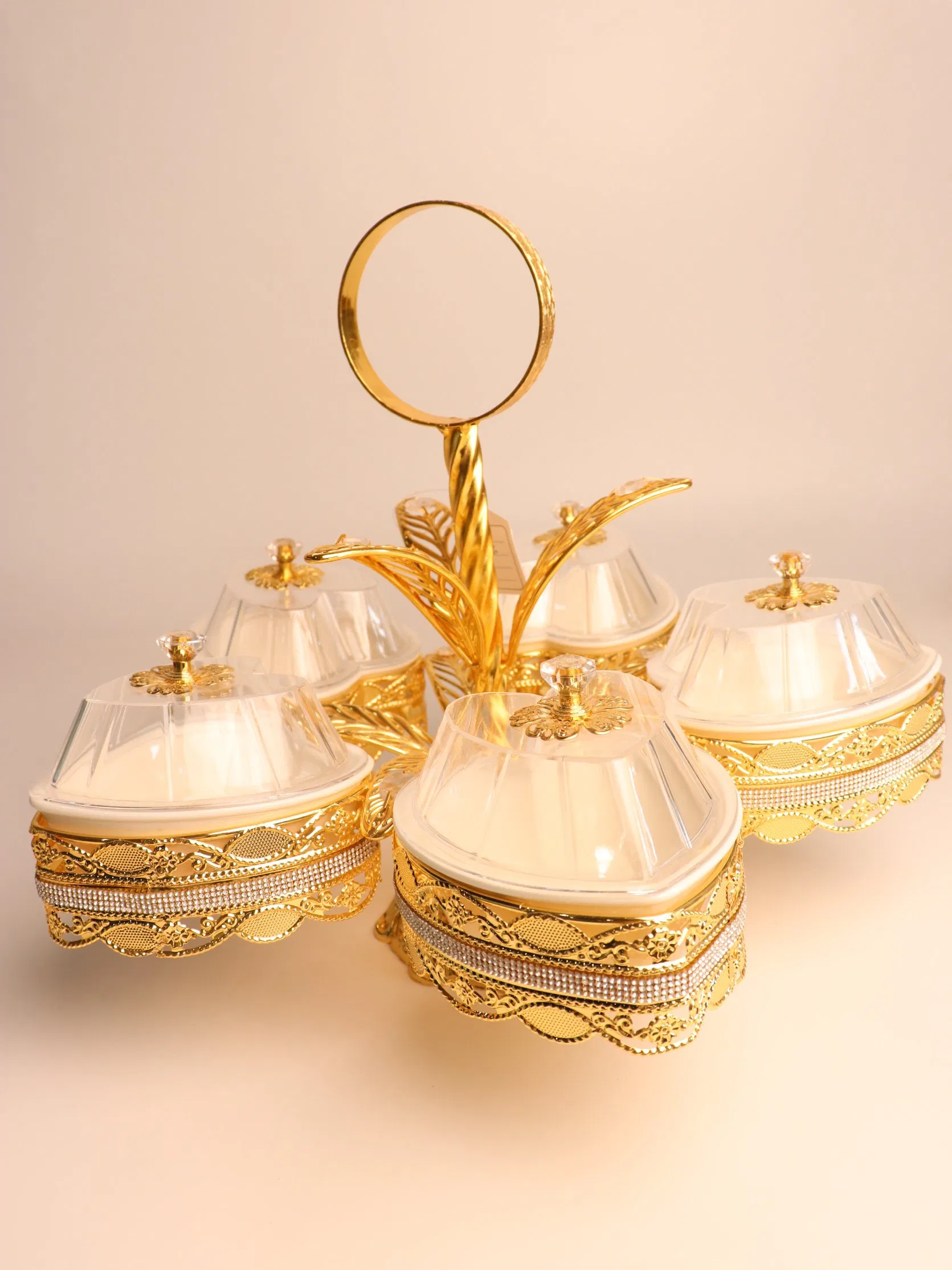 Elegant Fruit Tray with Gilded Ironwork and 5 Plastic Bowls