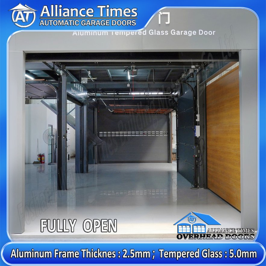 American Modern Aluminum Framed Tempered Tinted Glass Panels Sectional Automatic Electric Garage Doors with Emergent Safety Release Clutch