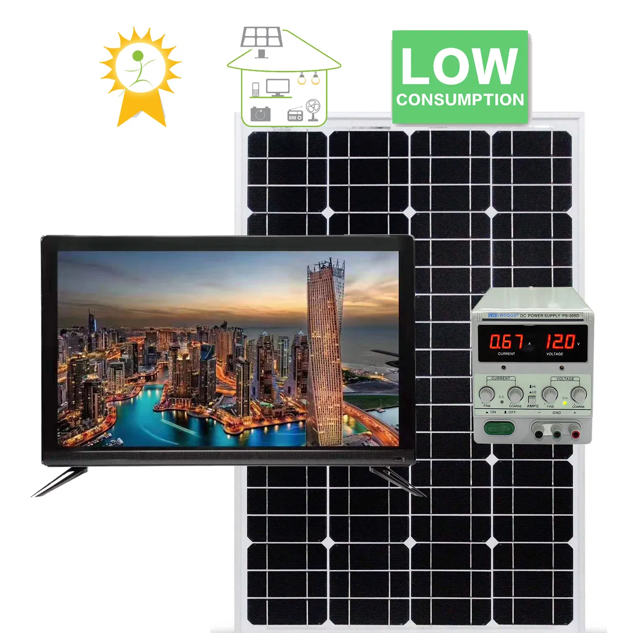 Солнечный телевизор 12V/220V с адаптером, 15-32 дюйма