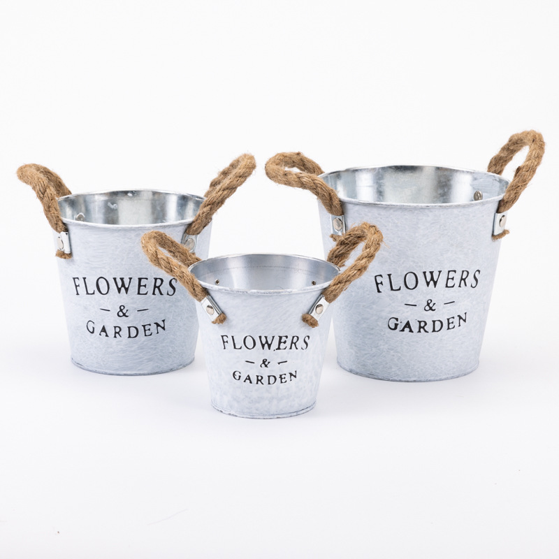 Good Quality Antique Round White Color Hemp Rope Hanging Home Garden Decoration Iron Flowerpot