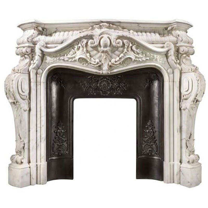 Home Decoration Hand Carving White Marble Stone Fireplace Mantel Sculptures