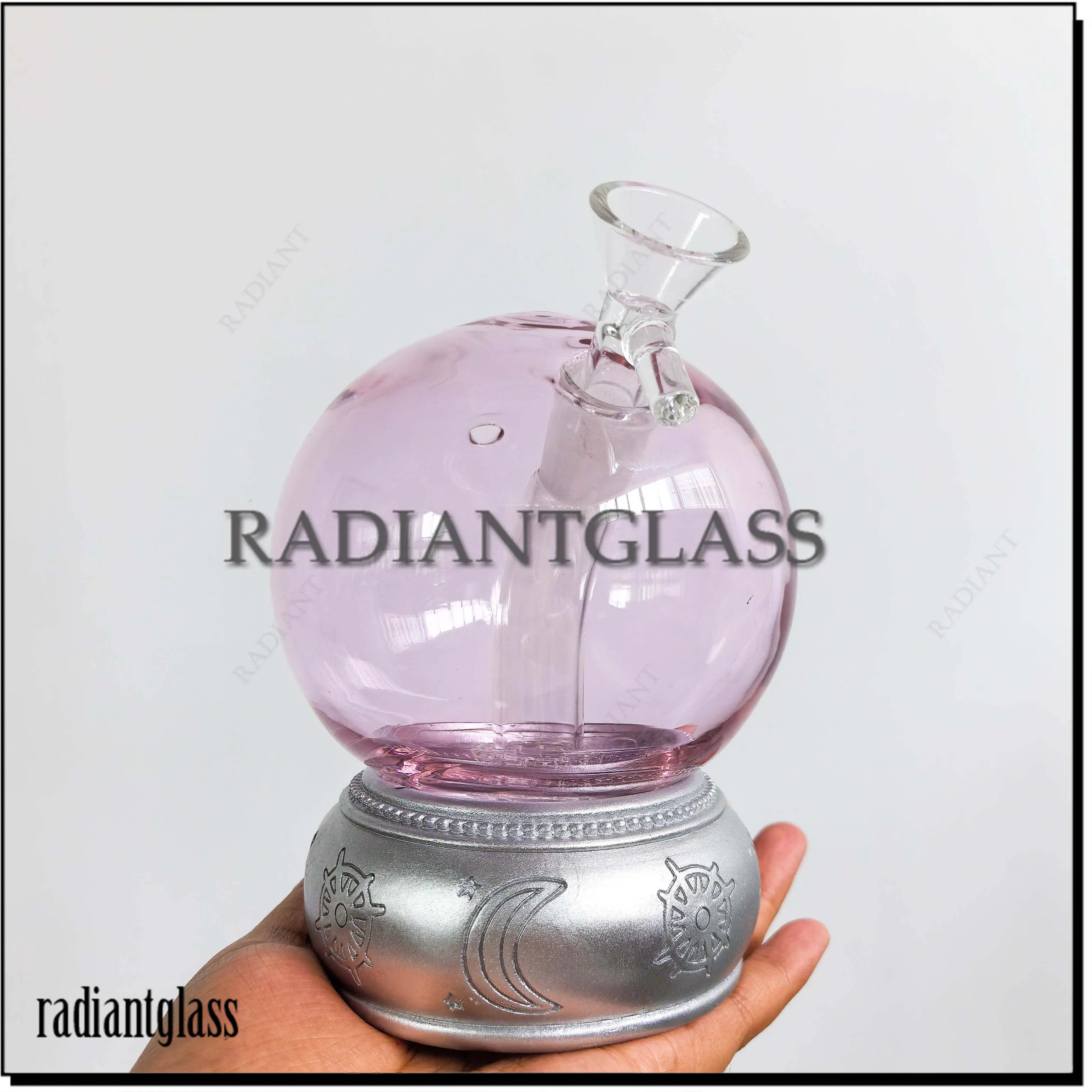 Purple Pink Crystal Ball Glass Water Pipe Moon and Stars Base Good Quality Wholesale Glass Smoking Pipe with Fast Shipping