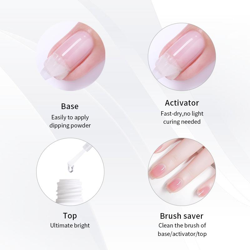 2022 OEM Custom Private Label 4 In1 Quick Dry Bulk Nail DIP Dipping Powder Starter Kit Set with Base Top Coat Activator Liquid