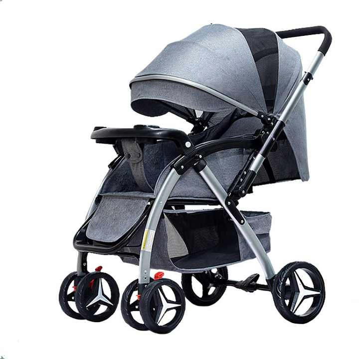 Baby Stroller Bidirectional Can Be Adjusted to Sit and Lie Down Baby Pram with Detachable Dinner Plate Baby Carriage