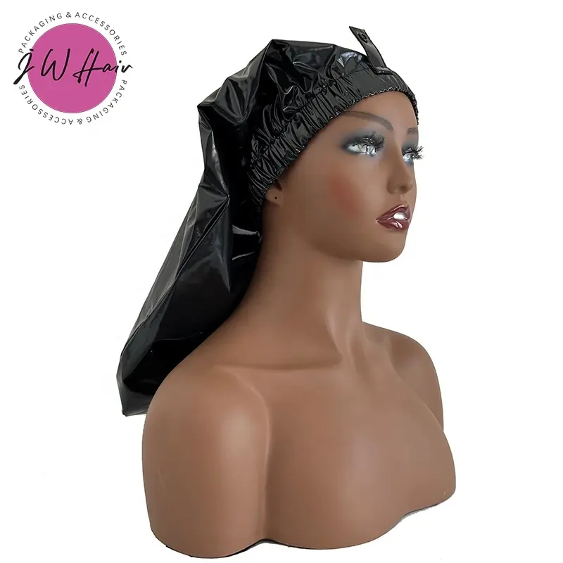 Bath Caps with Snap Waterproof PVC Long Curly Braid Hair Shower Caps
