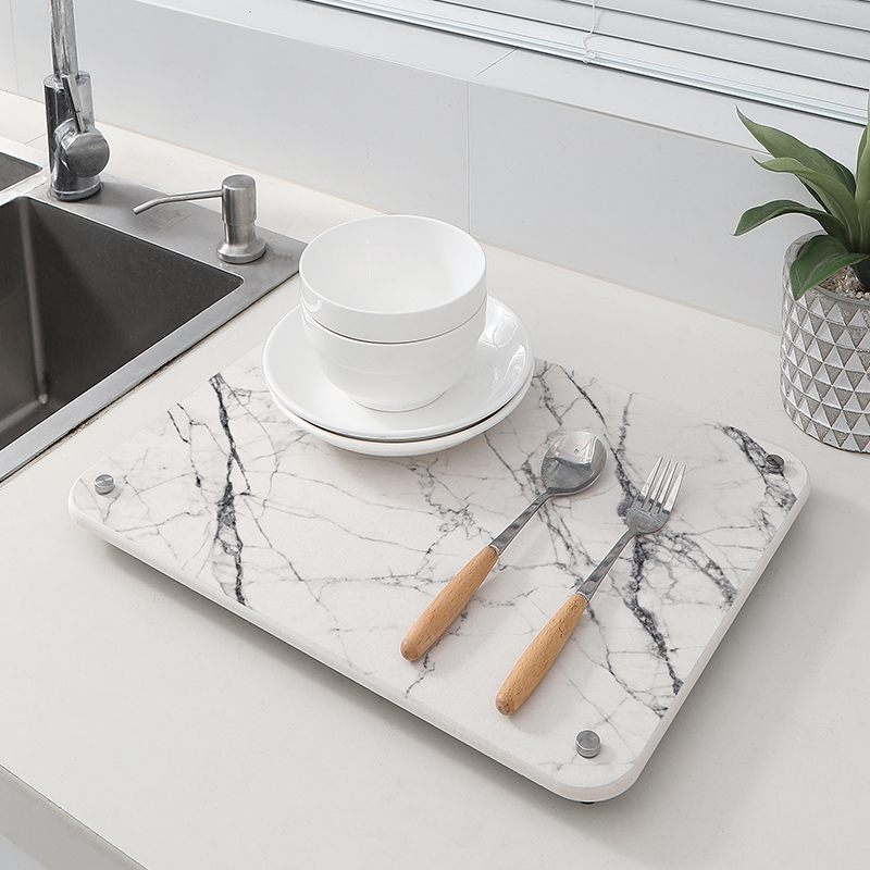 Marble Design Bowl Dish Cup Knife Fork Quickly Absorption Drying Diatomite Stone Home Mat Placemat
