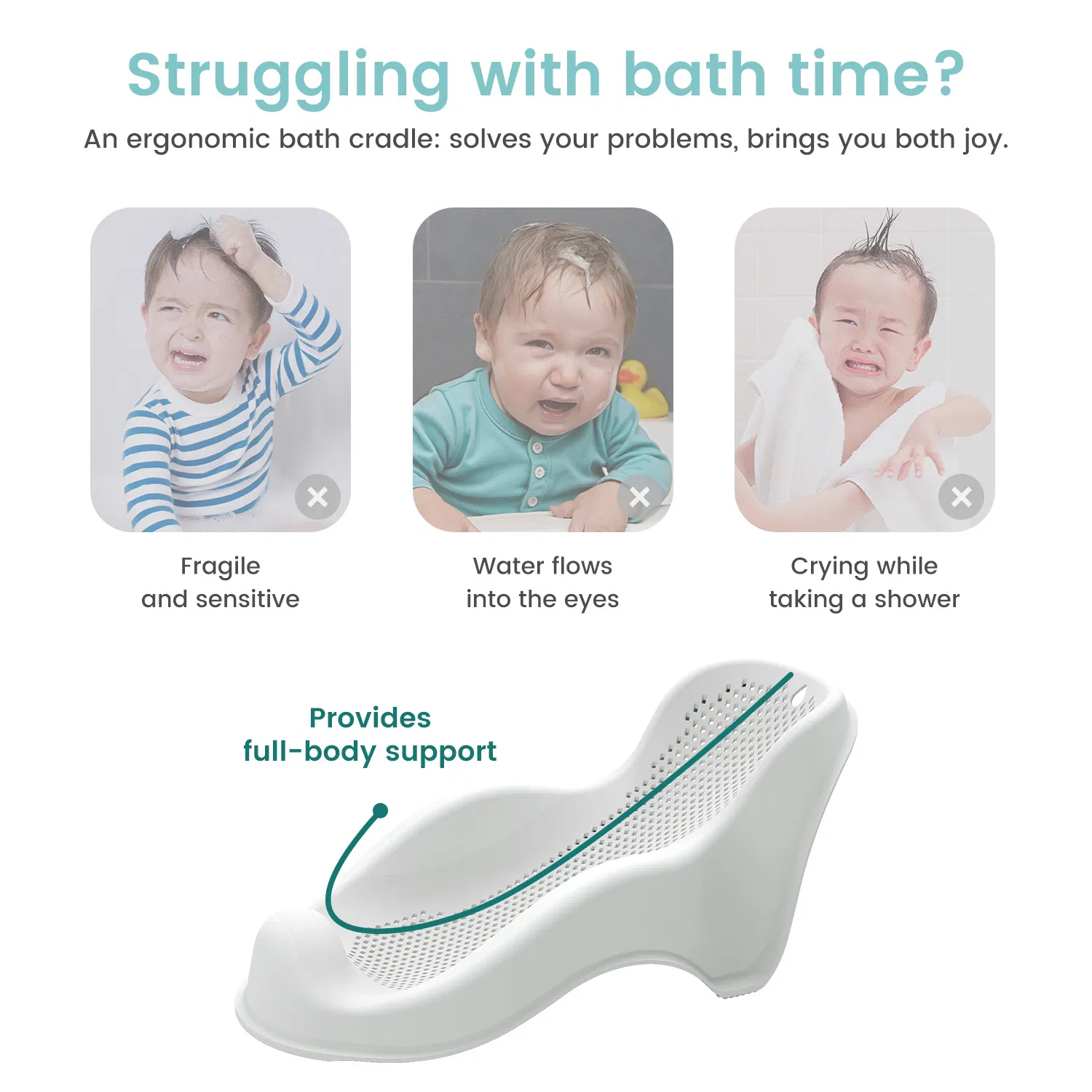 Baby Bathtub Support, Ergonomic Newborn Bath Seat with Non-Slip Design, 2 Colors (Grey/Pink) for Infant Bathing