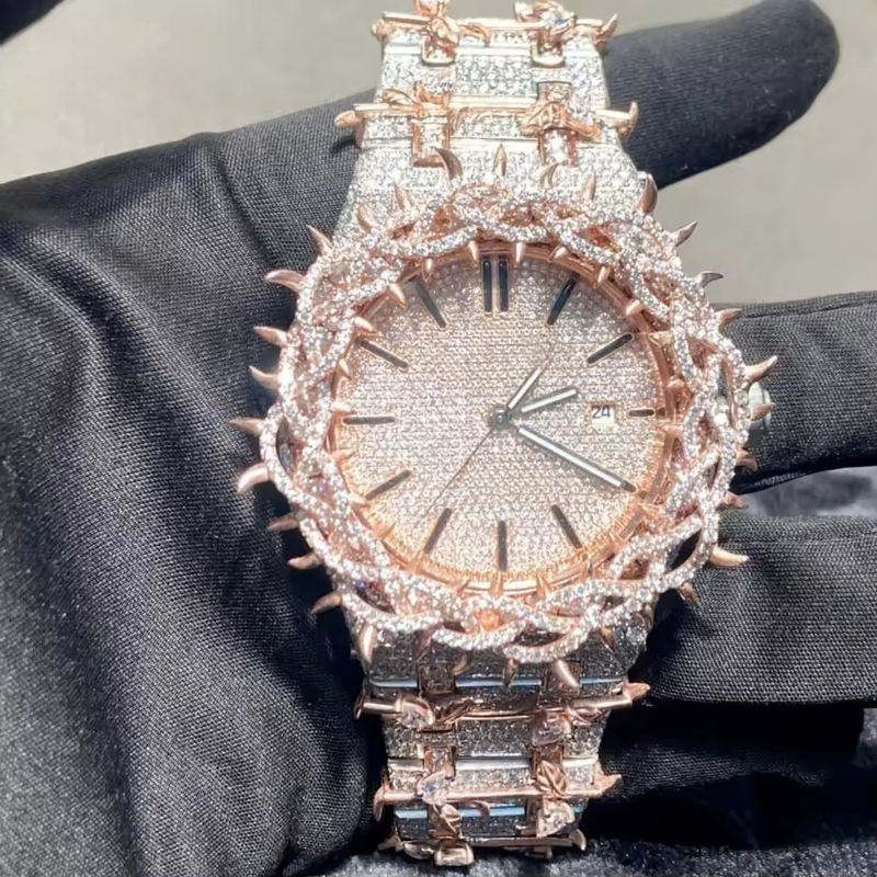 Luxury Iced out Vvs Moissanite Diamond Watch Mechanical Movement Sapphire Crystal Pass Diamond Tester