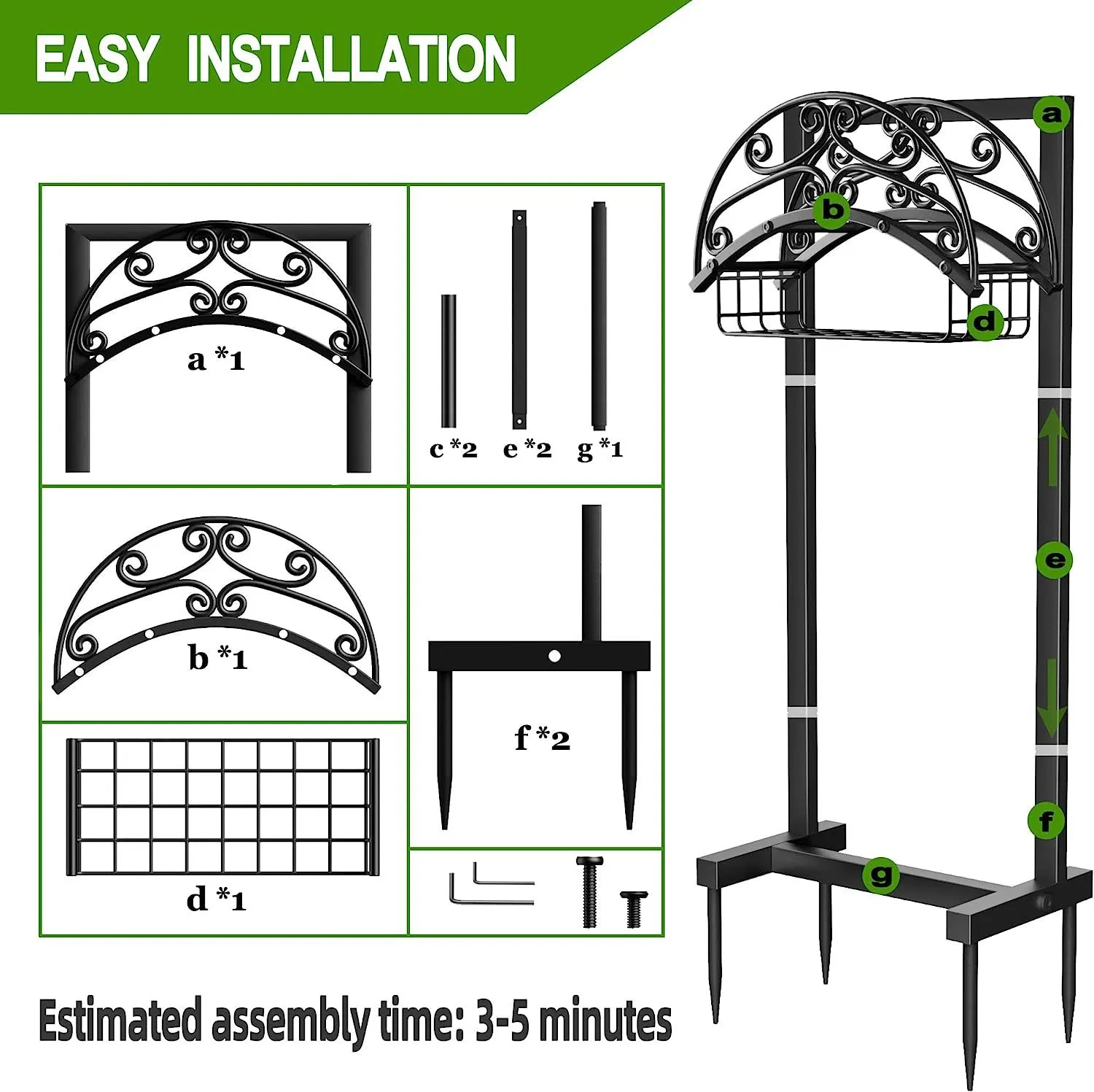 Outdoor Organizer Freestanding Heavy Duty Metal Garden Water Hose Holder